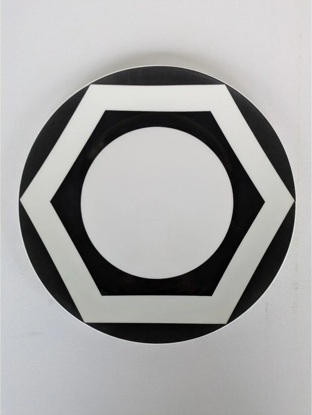 Vintage 1970s Set of 4 Black & White Geometric Bone China Plates, Japan